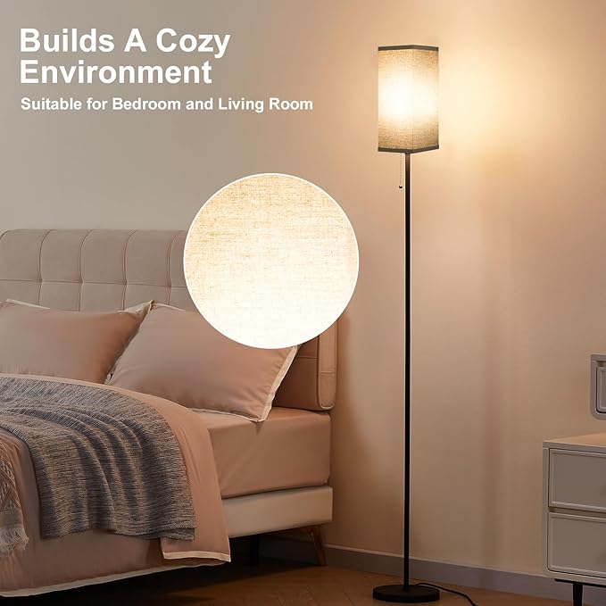 Black Floor Lamps for Living Room - 3 Color Temperature Standing Lamps with Pull Chain Switch, Tall Lamp for Office Home Nursery and Hotel, Pole Lamp with Black Lampshade for Reading - LeafyLoom