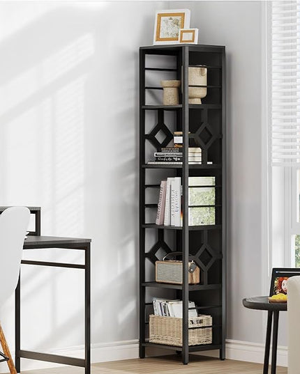 YITAHOME Narrow Bookshelf, 5-Tier Industrial Book Shelf Storage Rack, Display Shelves Stand Etagere for Small Spaces, Open Bookcase for Bedroom Living Room Bathroom Kitchen, Black - LeafyLoom