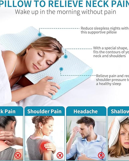 Memory Foam Pillows Neck Pillow Bed Pillow for Sleeping Ergonomic Cervical Pillow Orthopedic Contour Pillow for Side Back Stomach Sleeper - LeafyLoom