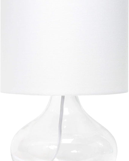 Simple Designs LT2063-CLW Small Glass Raindrop Bedside Table Lamp with White Fabric Shade, Clear - LeafyLoom