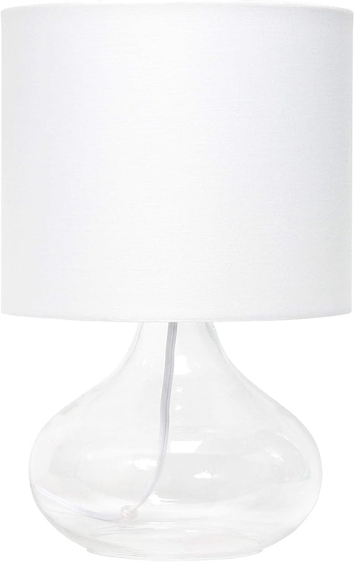 Simple Designs LT2063-CLW Small Glass Raindrop Bedside Table Lamp with White Fabric Shade, Clear - LeafyLoom