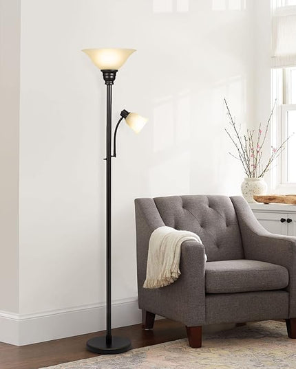 Catalina Lighting 18223-002 Transitional Uplight Floor Lamp with Reading Light, Standing Lamp, Living Room Light, LED Bulb NOT Included,71", Dark Bronze - LeafyLoom