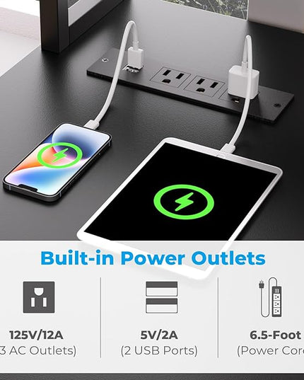 GreenForest Computer Desk with USB Charging Port and Power Outlet, Reversible Home Office Desk with Monitor Stand Storage Shelves for Small Space,47 in Work Desk with Cup Holder Hook,Black - LeafyLoom