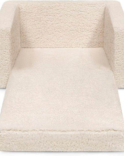 Delta Children Cozee Flip-Out Sherpa 2-in-1 Convertible Chair to Lounger for Kids, Cream - LeafyLoom