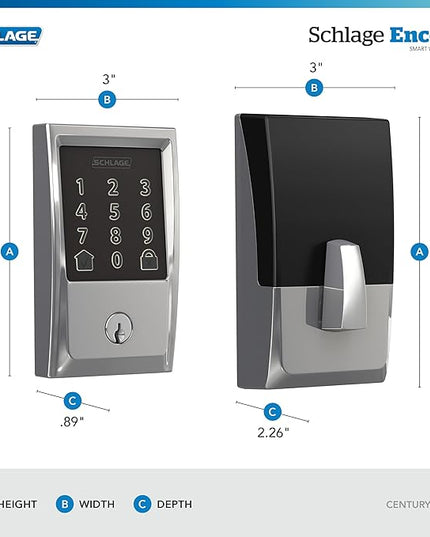 Schlage Encode Smart WiFi Deadbolt with Century Trim In Bright Chrome SchlageLockCompany