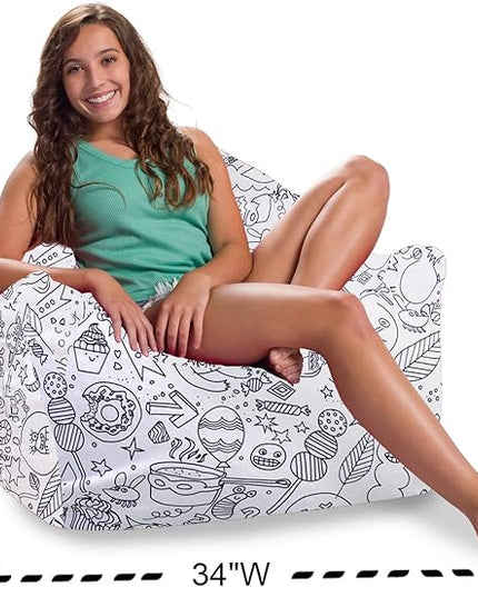 Posh Creations Structured Comfy Bean Bag Chair for Gaming, Reading, and Watching TV, Malibu Lounge, Canvas Coloring Fabric - Creatures - LeafyLoom