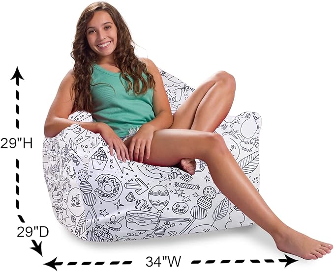 Posh Creations Structured Comfy Bean Bag Chair for Gaming, Reading, and Watching TV, Malibu Lounge, Canvas Coloring Fabric - Creatures - LeafyLoom