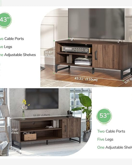 Novilla Media Console, TV Stand for TV's up to 50" Flat Screen Living Room Storage Cabinet Doors and Shelves Entertainment Center, 43 Inches, Walnut - LeafyLoom