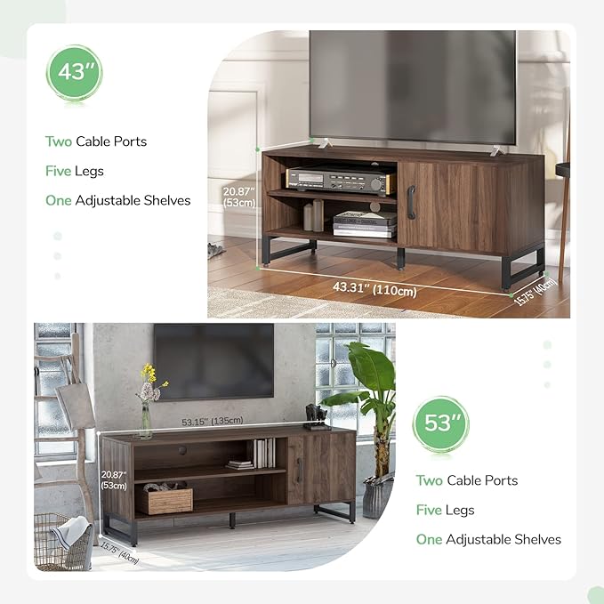 Novilla Media Console, TV Stand for TV's up to 50" Flat Screen Living Room Storage Cabinet Doors and Shelves Entertainment Center, 43 Inches, Walnut - LeafyLoom