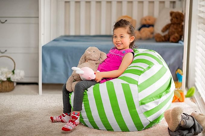 Wekapo Stuffed Animal Storage Bean Bag Chair Cover for Kids | Stuffable Zipper Beanbag for Organizing Children Plush Toys Large Premium Cotton Canvas (Green, XX-Large) - LeafyLoom