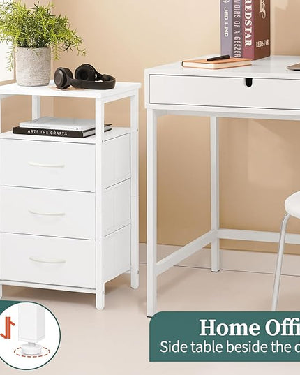 Yoobure Night Stand with Charging Station, 16 Colors LED Nightstand with USB Ports and Outlets, End Table with 3 Fabric Drawers and Storage Shelf, Bedside Tables Small Dresser for Small Space White - LeafyLoom