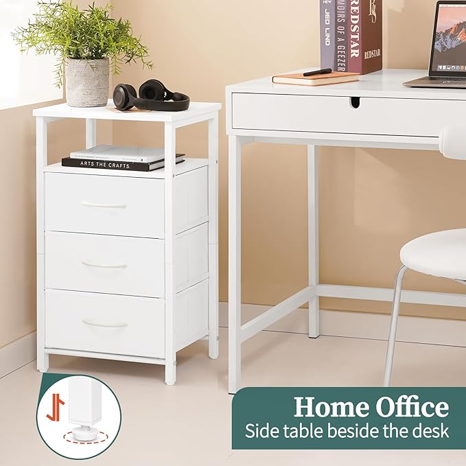 Yoobure Night Stand with Charging Station, 16 Colors LED Nightstand with USB Ports and Outlets, End Table with 3 Fabric Drawers and Storage Shelf, Bedside Tables Small Dresser for Small Space White - LeafyLoom
