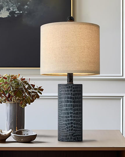 20.5" Farmhouse Lamp Single Resin Table Lamps for Living Room Bedroom Entryway Table Office Dorm Boho Nightstand Small Table Lamp Industrial End Side Table Lamps Black - LeafyLoom