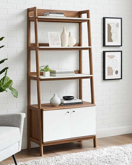 Modway Bixby Display Case, 33" Bookshelf, Walnut White - LeafyLoom