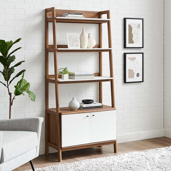 Modway Bixby Display Case, 33" Bookshelf, Walnut White - LeafyLoom