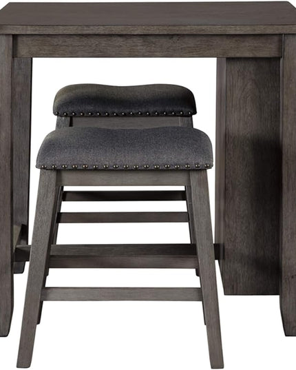 Signature Design by Ashley Caitbrook 25" Counter Height Dining Room Table Set with 2 Saddle Barstools & Storage, Gray - LeafyLoom