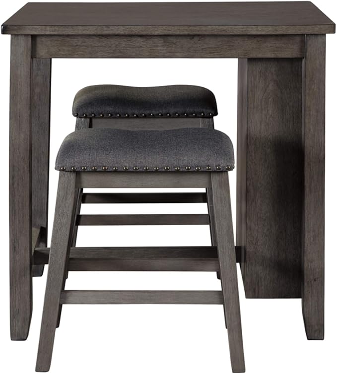 Signature Design by Ashley Caitbrook 25" Counter Height Dining Room Table Set with 2 Saddle Barstools & Storage, Gray - LeafyLoom