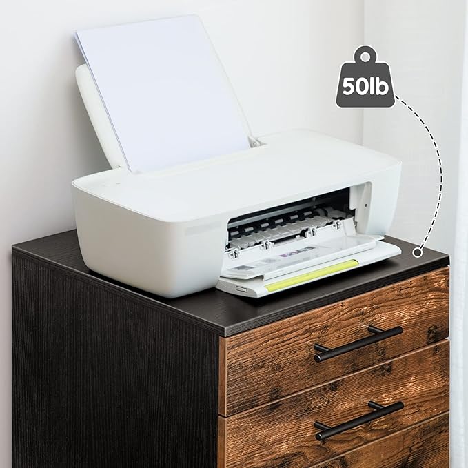 HOOBRO 5-Drawer Chest, File Cabinet, Office Cabinet, Filing Cabinet with Drawers, Wooden Cabinet with Wheels, Storage Cabinet for Makeup, for Home Office, Study, Easy Assembly, Rustic Brown BF05WJ01 - LeafyLoom