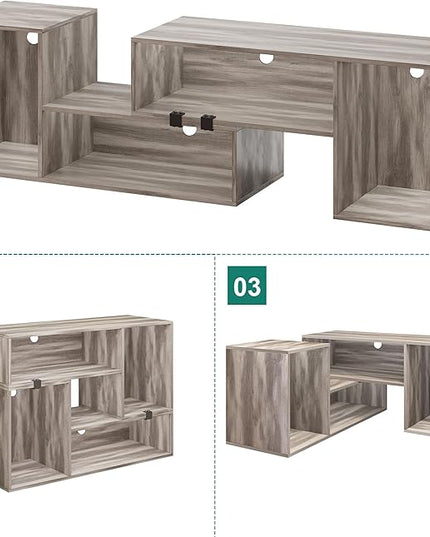 YITAHOME DIY TV Stand w/LED Strip, Modern Deformable Entertainment Center for 75/70/65/60/55/50/45 inch TVs, Gaming TV Consoles 2 Pieces Media Console for 300lbs for Living Room, Light Oak Grey - LeafyLoom