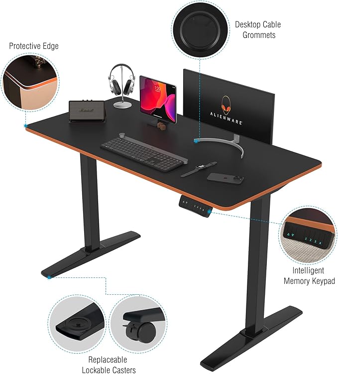 Monomi Height Adjustable Electric Standing Desk, 48 x 24 Inches Sit Stand up Desk, Memory Computer Home Office Desk (Black Frame+ Black Top) - LeafyLoom