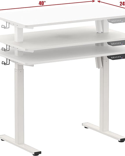 SHW Electric Height Adjustable Desk with Memory Preset, 40 x 24 Inches, White - LeafyLoom