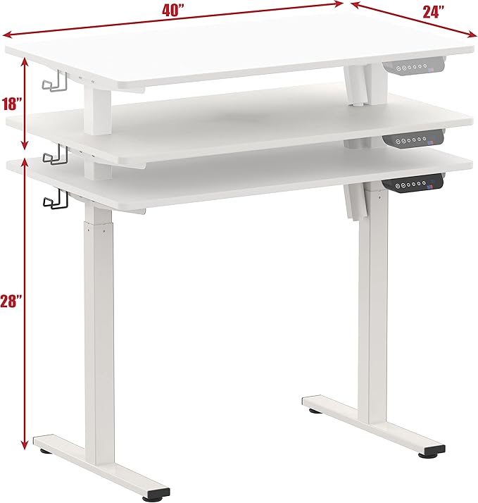 SHW Electric Height Adjustable Desk with Memory Preset, 40 x 24 Inches, White - LeafyLoom