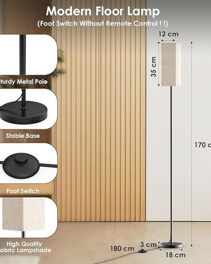 Living Room Floor Lamps, Square Floor Lamp Foot Control with 3 Color Temperatures, High Reading Light for Bedroom, Living Room, Office,Dimmable Lamps with 9W Bulb,Remote Control Not Included - LeafyLoom