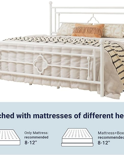 Allewie King Size Metal Platform Bed Frame with Victorian Vintage Headboard and Footboard/Mattress Foundation/Under Bed Storage/No Box Spring Needed/Noise-Free/Easy Assembly, White - LeafyLoom
