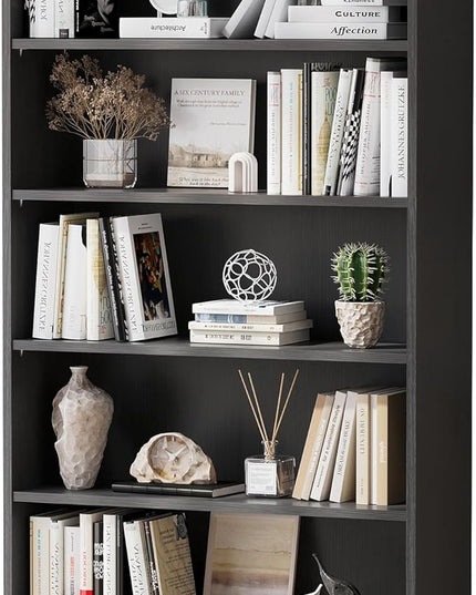 Soohow Grey Bookcase,Bookshelf for Bedroom,60 inches Tall Wood Book case Book Shelves,5 Shelf Book Shelves for Living Room Office - LeafyLoom