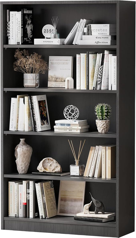 Soohow Grey Bookcase,Bookshelf for Bedroom,60 inches Tall Wood Book case Book Shelves,5 Shelf Book Shelves for Living Room Office - LeafyLoom