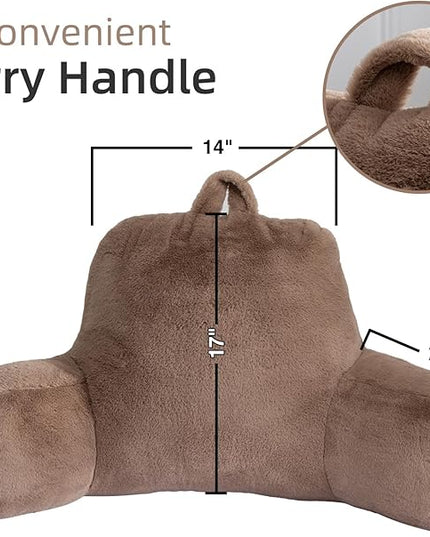 A Nice Night Faux Fur Reading Pillow Bed Wedge Large Adult Children Backrest with Arms Back Support for Sitting Up in Bed/Couch for Bedrest,Khaki - LeafyLoom