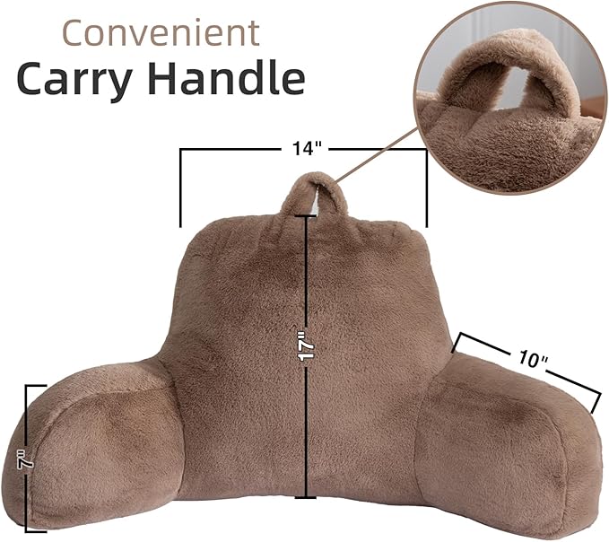 A Nice Night Faux Fur Reading Pillow Bed Wedge Large Adult Children Backrest with Arms Back Support for Sitting Up in Bed/Couch for Bedrest,Khaki - LeafyLoom