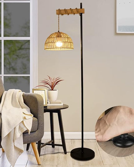 Floor Lamp for Living Room with 3 Color Temperatures and Stepless Dimmer, Smart Floor Lamp with Remote Control & APP, Tall Standing Lamp with Rattan Lampshade, Farmhouse Floor Lamps for Bedroom Office - LeafyLoom