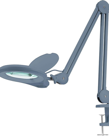 (New Model) Neatfi Bifocals 1,200 Lumens Super LED Magnifying Lamp with Clamp, 5D + 20D, Dimmable, 60 Pcs SMD LED, 5 Inches Diameter Lens (5 Diopter + 20 Diopter, Gray) - LeafyLoom