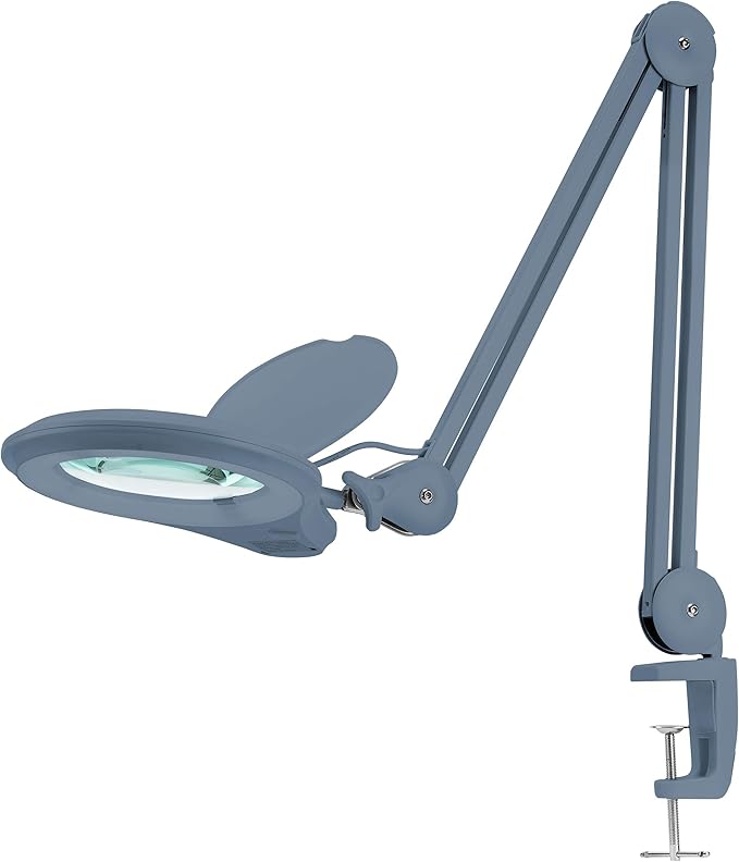 (New Model) Neatfi Bifocals 1,200 Lumens Super LED Magnifying Lamp with Clamp, 5D + 20D, Dimmable, 60 Pcs SMD LED, 5 Inches Diameter Lens (5 Diopter + 20 Diopter, Gray) - LeafyLoom