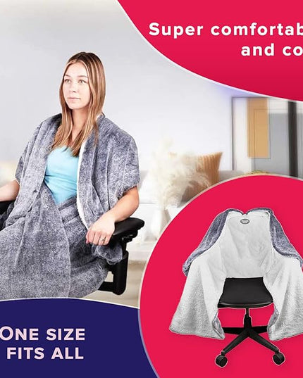 The Original Office Chair Blanket by SnuggleBack; Cozy Comfy Office Desk Chair Wrap Attaches for Convenient Heat and Hands-Free. Stay Warm In The Winter or Summer. Sherpa Fur Lining - LeafyLoom