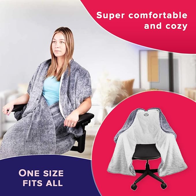 The Original Office Chair Blanket by SnuggleBack; Cozy Comfy Office Desk Chair Wrap Attaches for Convenient Heat and Hands-Free. Stay Warm In The Winter or Summer. Sherpa Fur Lining - LeafyLoom