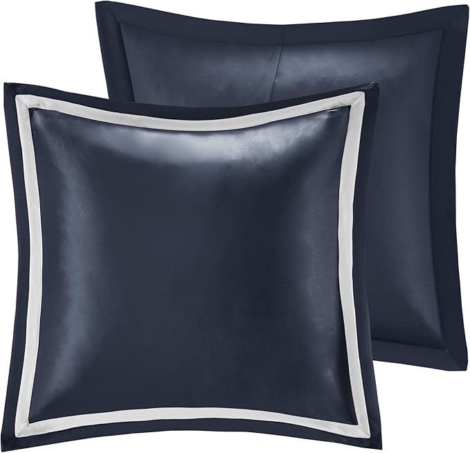 Madison Park Odette Cozy Comforter Set Jacquard Damask Medallion Design - Modern All Season, Down Alternative Bedding, Shams, Decorative Pillows, King(104 in x 92 in), Navy 8 Piece - LeafyLoom