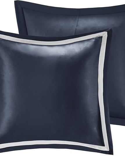 Madison Park Odette Cozy Comforter Set Jacquard Damask Medallion Design - Modern All Season, Down Alternative Bedding, Shams, Decorative Pillows, Cal King(104 in x 92 in), Navy 8 Piece - LeafyLoom