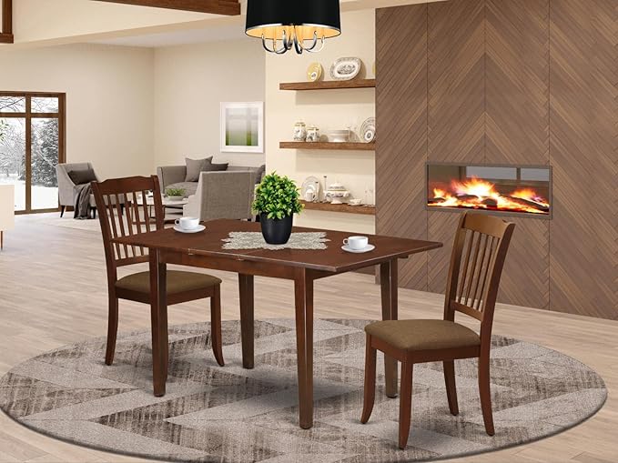 East West Furniture NODA3-MAH-C 3 Piece Kitchen Table Set Contains a Rectangle Dining Room Table with Butterfly Leaf and 2 Linen Fabric Upholstered Chairs, 32x54 Inch, Mahogany - LeafyLoom