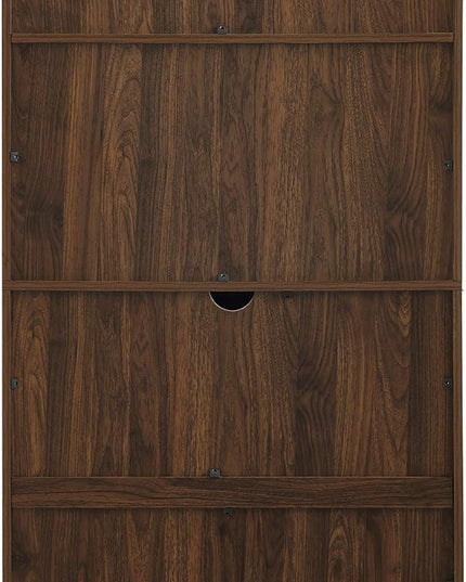 Walker Edison Secretary Hutch Wood Desk with Keyboard Drawer Bookshelf Storage Home Office Storage Cabinet, 64 Inch, Dark Walnut - LeafyLoom