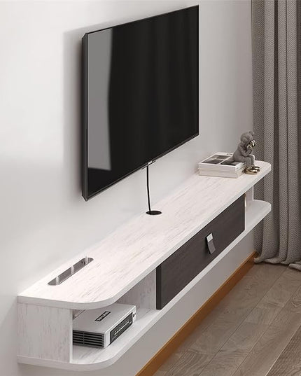 Floating TV Unit, 71'' Wall Mounted TV Cabinet, Floating Shelves with Door, Modern Entertainment Media Console Center Large Storage TV Bench for Living Room & Office (70.86IN, Grey White) - LeafyLoom