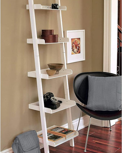 Kiera Grace Providence Hadfield 5 Tier Ladder Shelf Leaning Bookshelf Storage Rack for Home, Office, 18" x 67", White - LeafyLoom