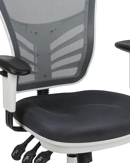 Flash Furniture Nicholas Mid-Back Swivel Office and Gaming Chair, Ergonomic Mesh Office Chair with Adjustable Lumbar Support and Height, Gray/White - LeafyLoom