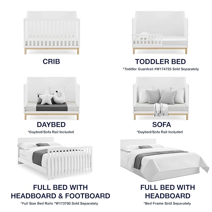GAP babyGap Oxford 6-in-1 Convertible Crib - Greenguard Gold Certified, Bianca White/Natural - LeafyLoom