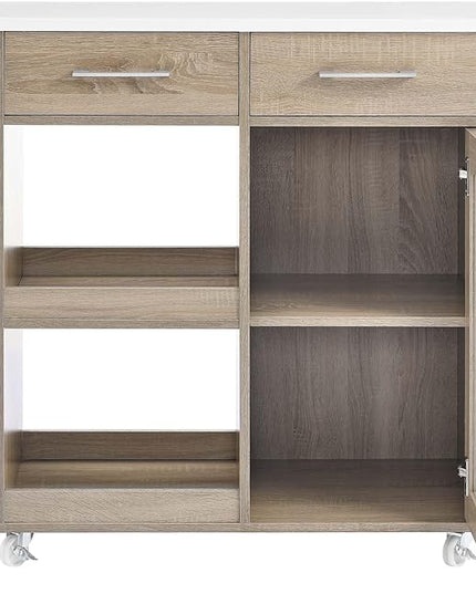 Modway Culinary Rolling Kitchen Cart with Storage in Oak White - 3 Tiers Kitchen Island on Wheels with Towel Bar, Functional as a Coffee Station, Bar Cabinet or Butcher Block Island - LeafyLoom
