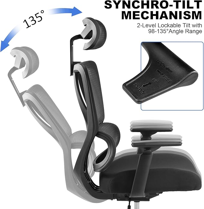 Ergonomic Office Chair, High Back Desk Chairs with Adjustabke Headrest & 3D Armrest, Swivel Executive Chair for Home Office, Black - LeafyLoom