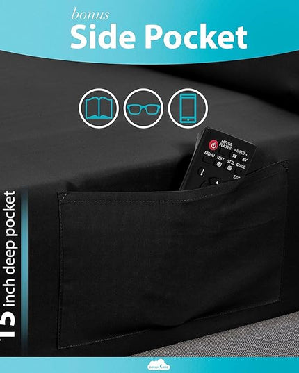DREAMCARE Twin XL Sheet Sets - Cooling Bed Sheets - 4pcs Set - up to 15" Deep Pocket Twin XL Sheets - XL Twin Sheet Set – Soft & Long Lasting 100% Fine Brushed Polyester with Side Pocket - Black - LeafyLoom