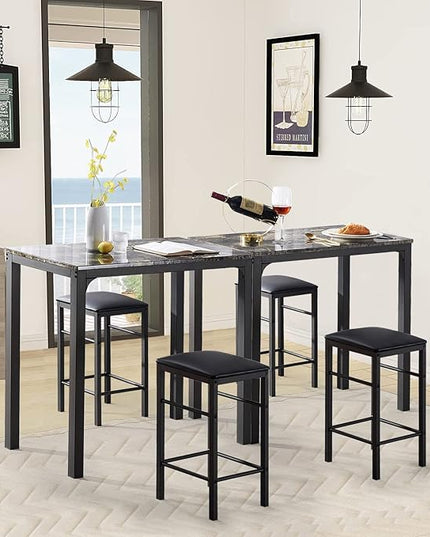 VECELO Dining Table 2 Stools, Counter Height for Kitchen, Living Room, Small Apartment, 3-Piece Set, Brown - LeafyLoom