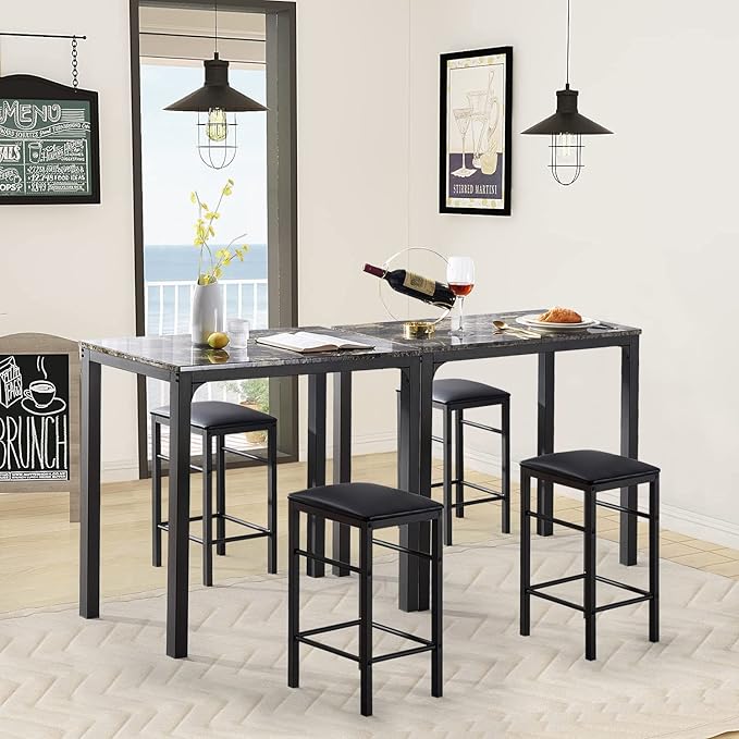 VECELO Dining Table 2 Stools, Counter Height for Kitchen, Living Room, Small Apartment, 3-Piece Set, Brown - LeafyLoom
